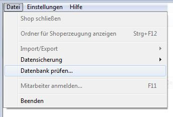 Aufruf der Datenbankprüfung