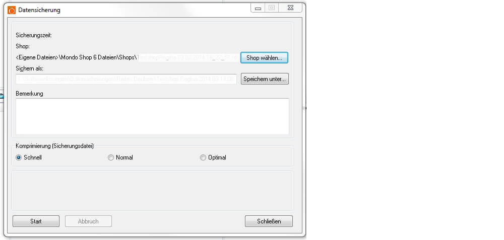 Dialog zur Datensicherung