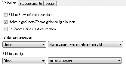 Bild-Zoom, Registerkarte Verhalten