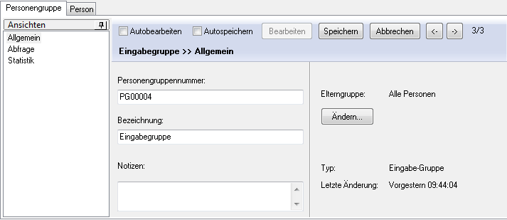Ansicht "Allgemein" der Personengruppe