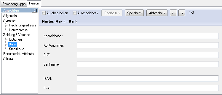 Ansicht "Bank" der Person
