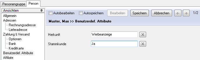 Ansicht "Benutzerdef. Attribute" der Person