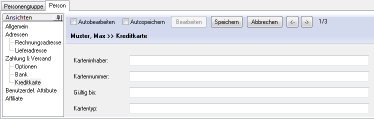 Ansicht "Kreditkarte" der Person