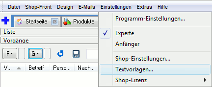 Bereich Textvorlagen öffnen