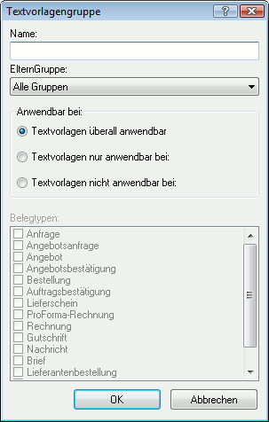 Textvorlagengruppe anlegen