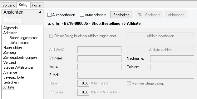 Affiliate - Beleg