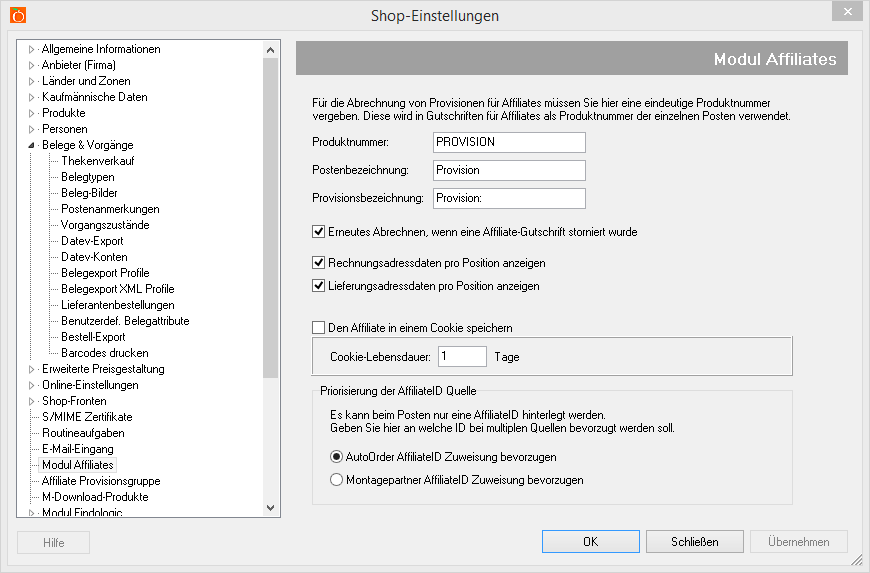 Affiliates - Affiliate-Einstellungen