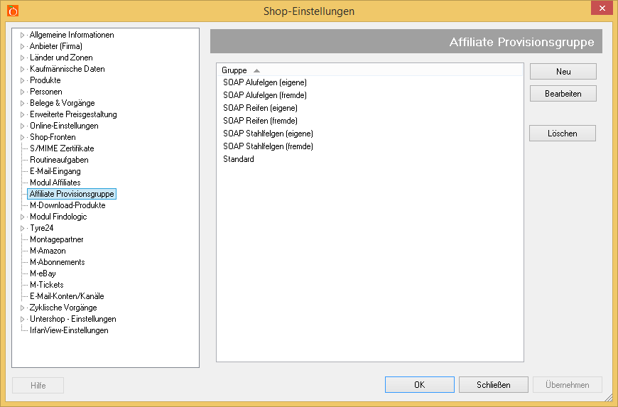 Affiliates - Provisionsgruppen-Einstellungen