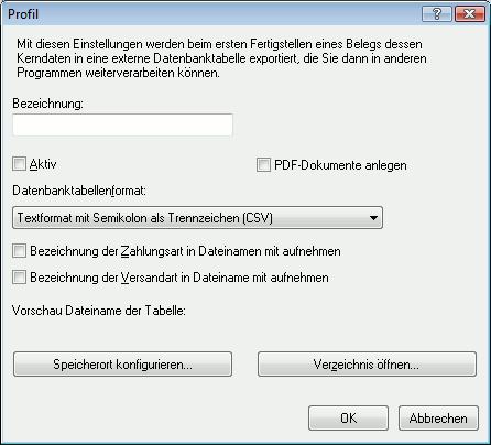 M-Beleg-Export - Profil erstellen