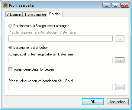 M-Beleg-Export - Dateioptionen