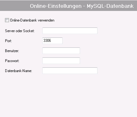 Eingabe der Zugangsdaten der MySQL-Datenbank
