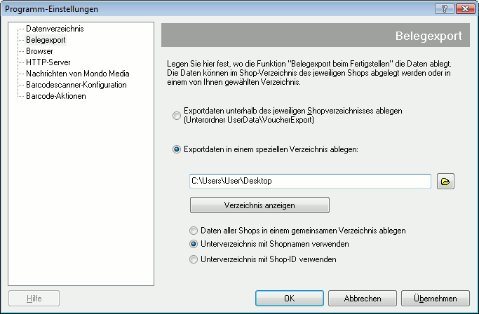 M-Beleg-Export - Pfad konfigurieren