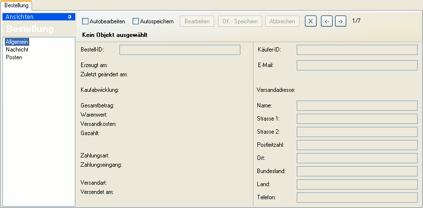 Die Ansicht "Allgemein" der eBay-Bestellungen
