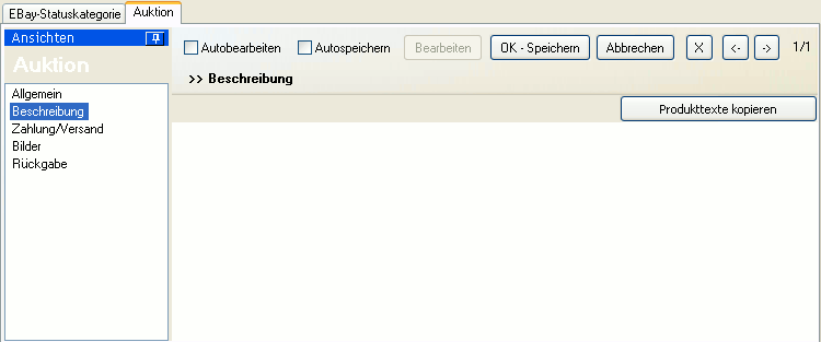 Die Ansicht "Beschreibung" des eBay-Bereichs