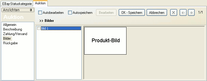 Die Ansicht "Bilder" des eBay-Bereichs