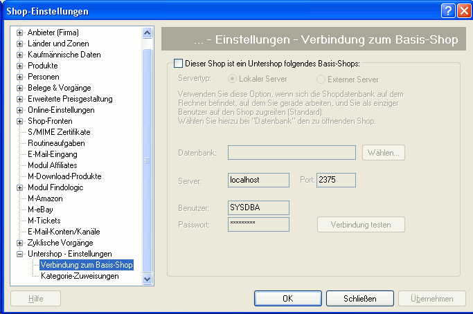 Verbindung zum Basis-Shop herstellen