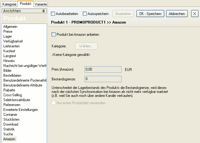 Die Ansicht "Amazon" des Produkts