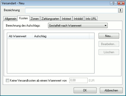 Register Kosten mit gestaffelter Berechnung