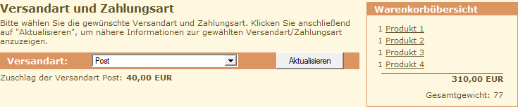 Beispiel für die Verwendung von Versandklassen