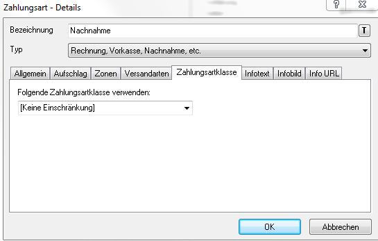 Eine Zahlungsartklasse zuweisen